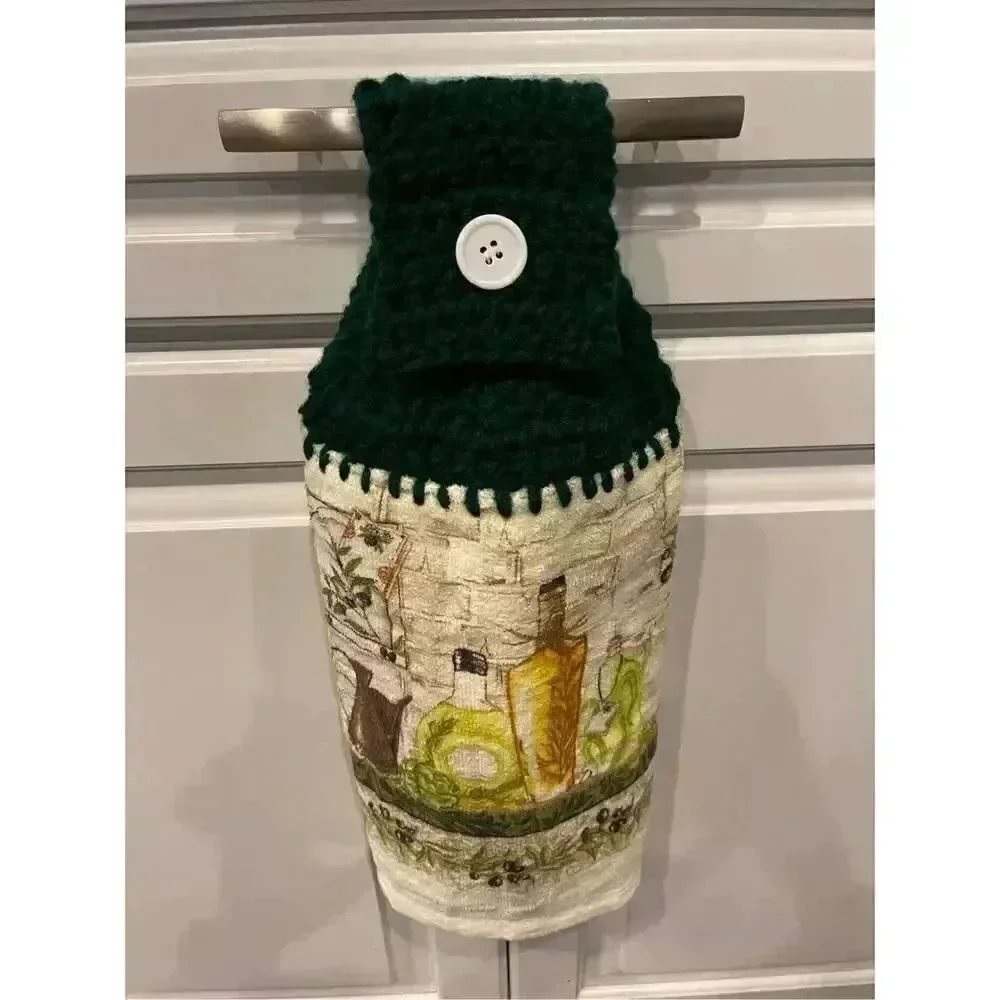 Crochet Top Kitchen Towel- Olive Oil